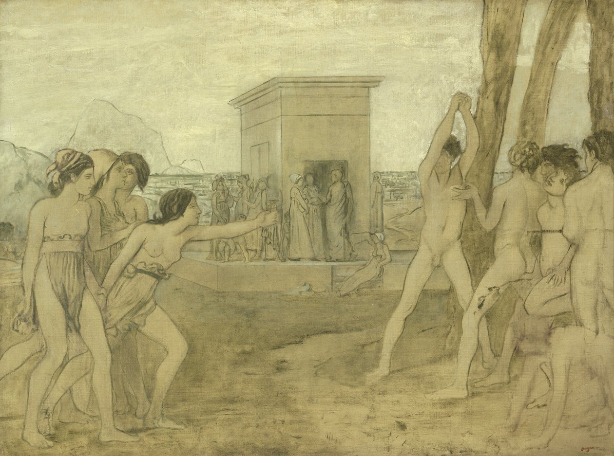 Unge spartanske jenter utfordrende gutter, ca. 1860 av Edgar Degas