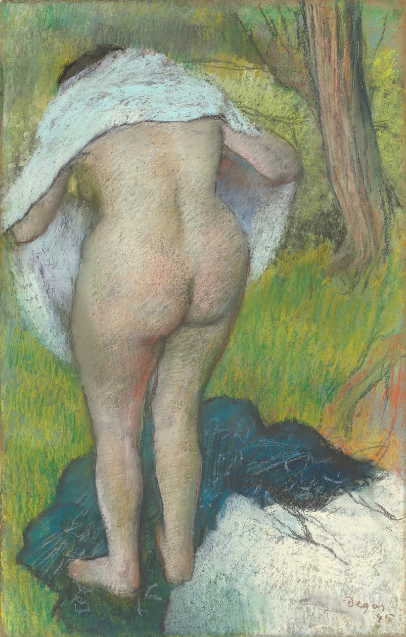 Ung kvinne kler seg av Edgar Degas