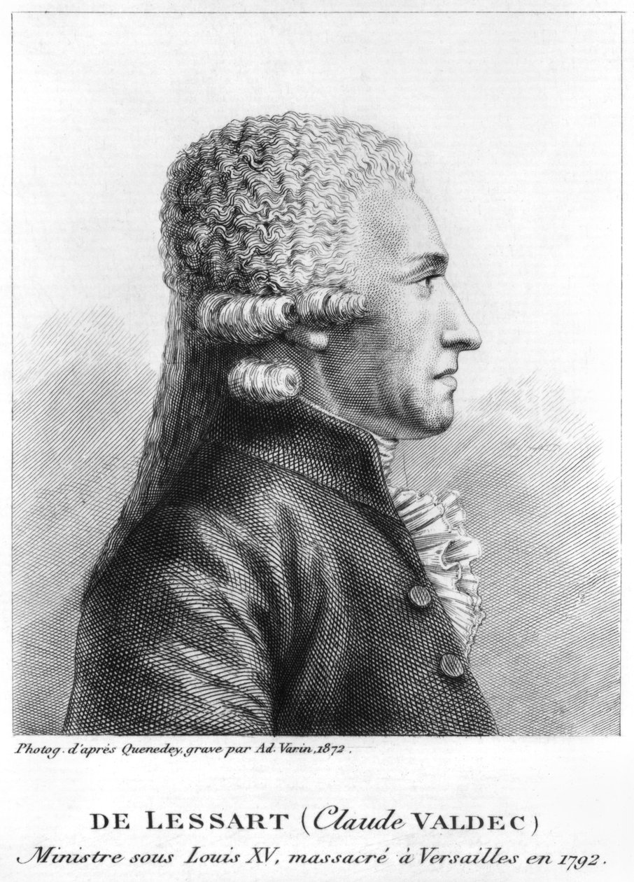 Portrett av Claude Valdec de Lessart (1741-92) gravert av Ad. Varin, 1872 (bw) av Edme Quenedey