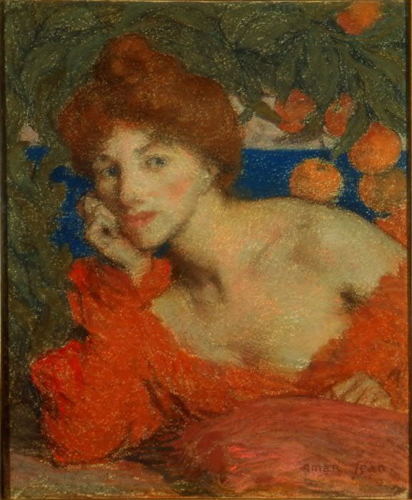 Under Orange Trees, kvinne i Amalfi. av Edmond Aman Jean