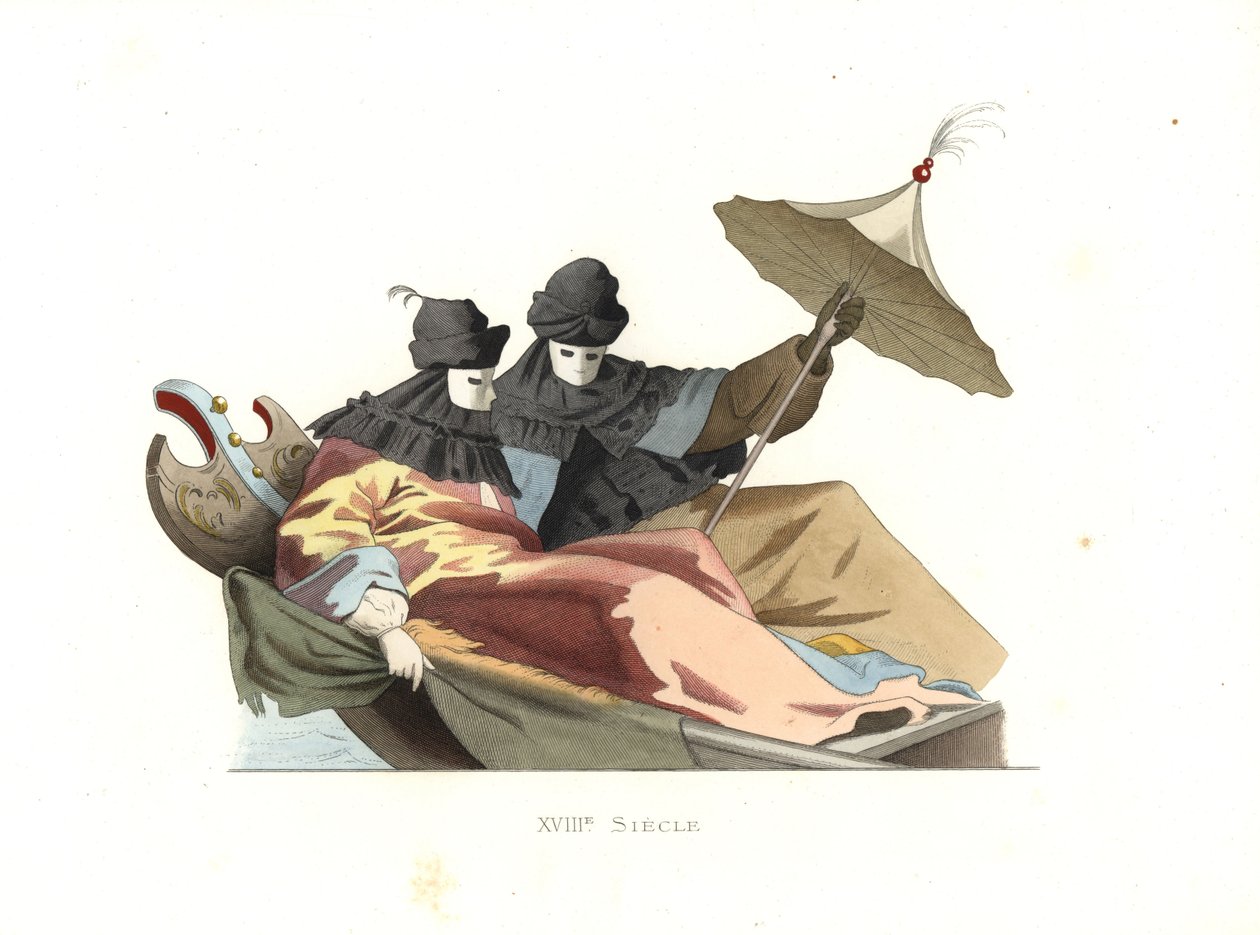 Venetianere iført bauta-masker av Edmond Lechevallier Chevignard