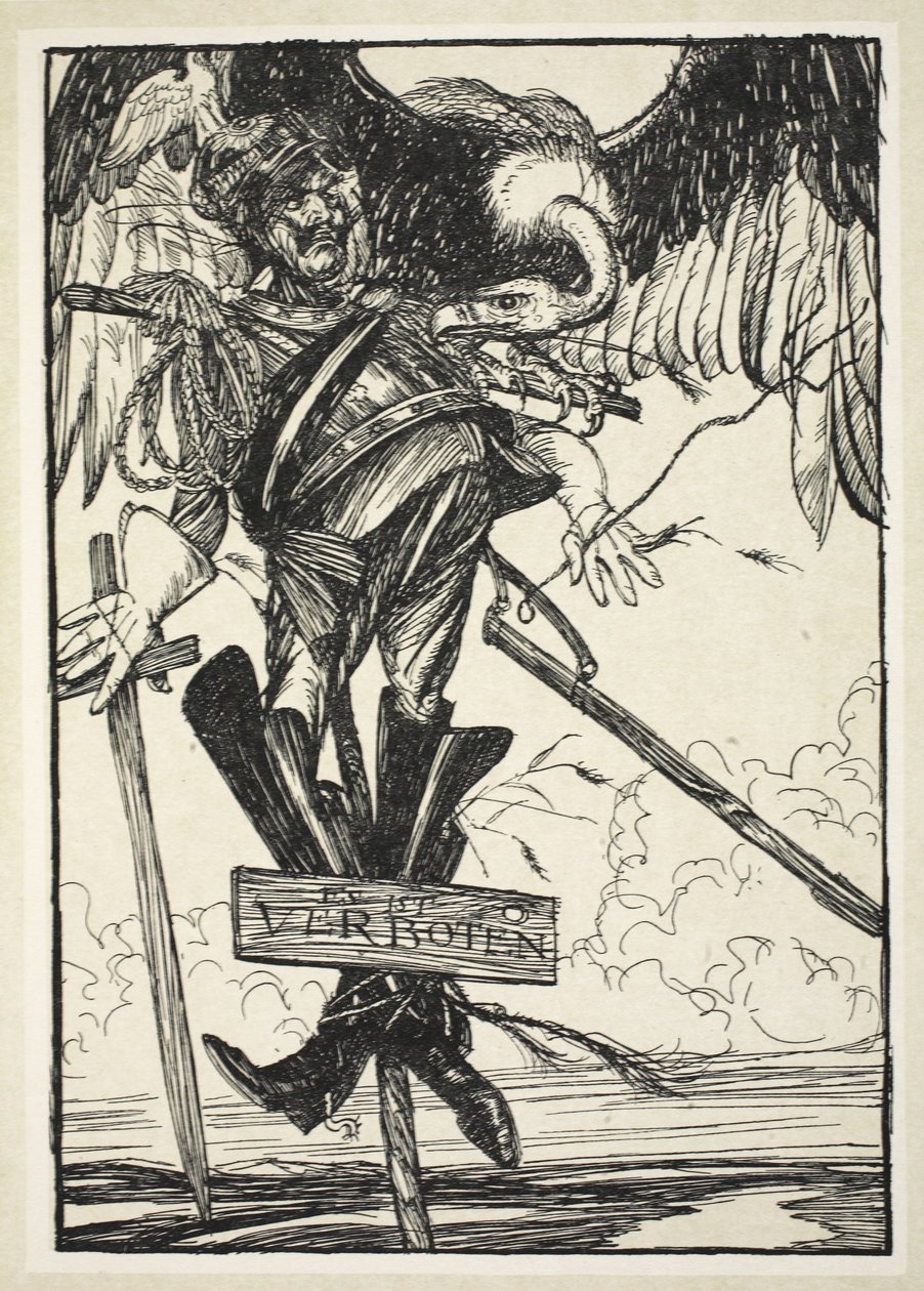 Die Wacht am Rhein, illustrasjon fra The Kaiser's Garland av Edmund J. Sullivan, pub. 1916 av Edmund Joseph Sullivan