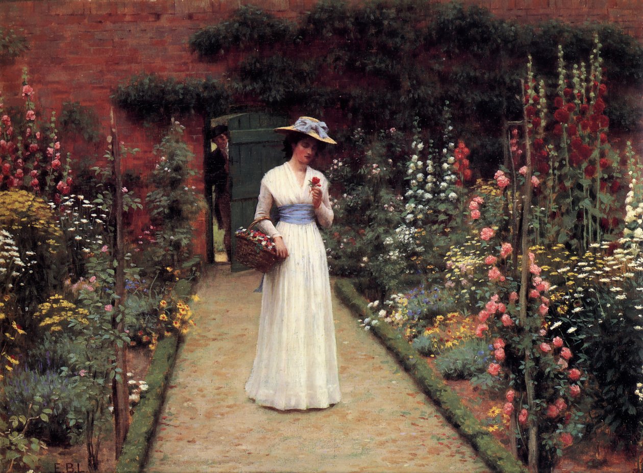 Lady in a Garden av Edmund Leighton