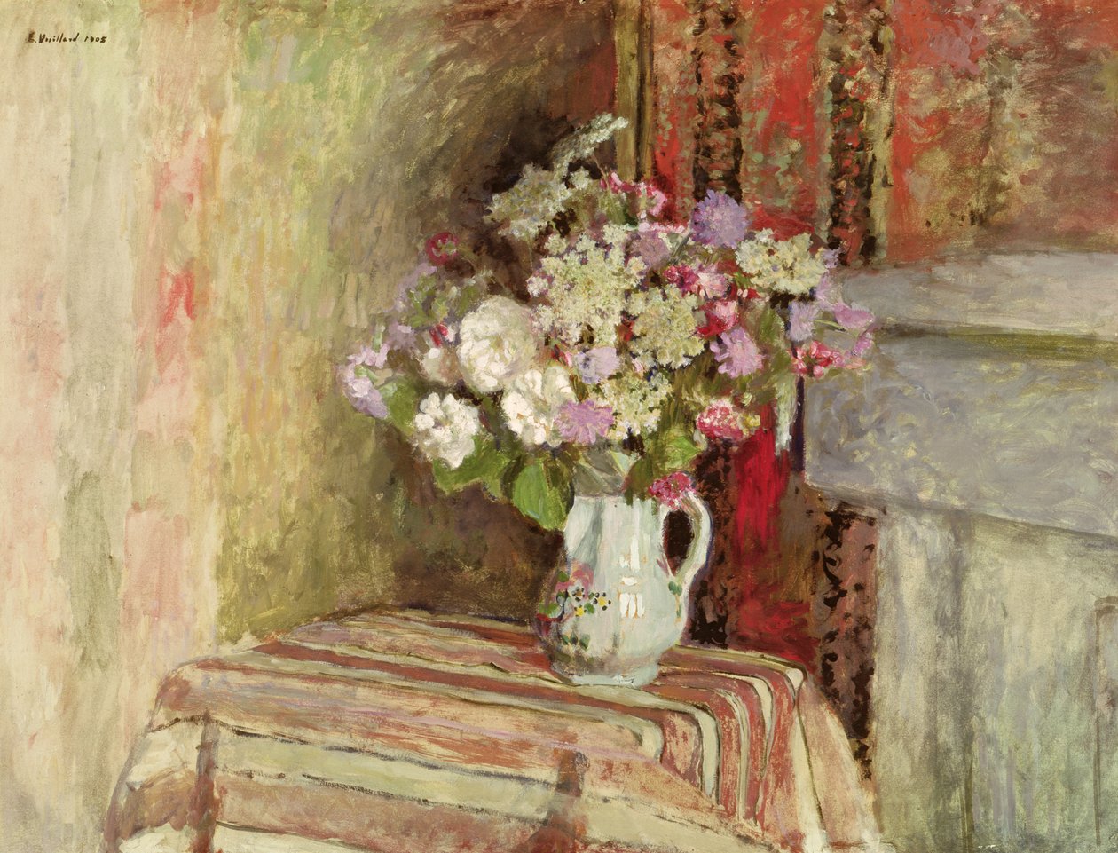 Blomster i en vase, 1905 (olje på kort) av Edouard Vuillard