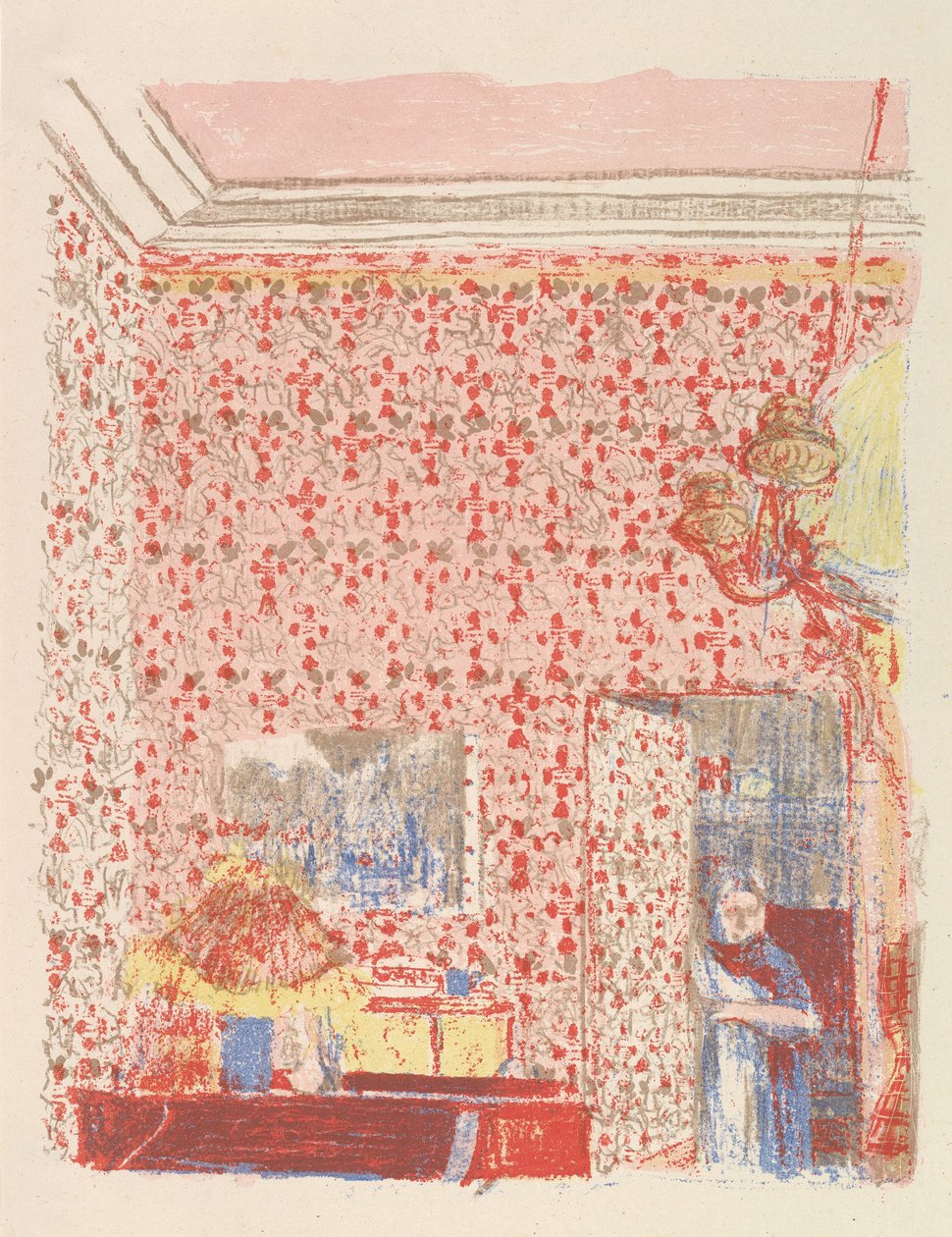 Interiør med rosa tapet I, fra serien Paysages et Intérieurs, 1899 av Edouard Vuillard