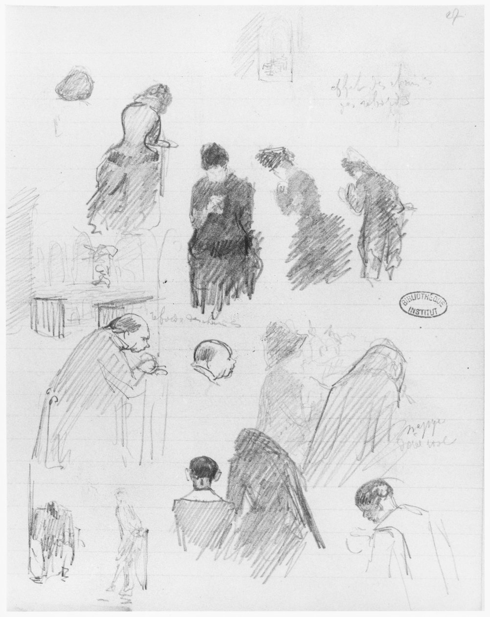 Side av en skissebok, 1890-1940 (blyant på linjert papir) av Edouard Vuillard