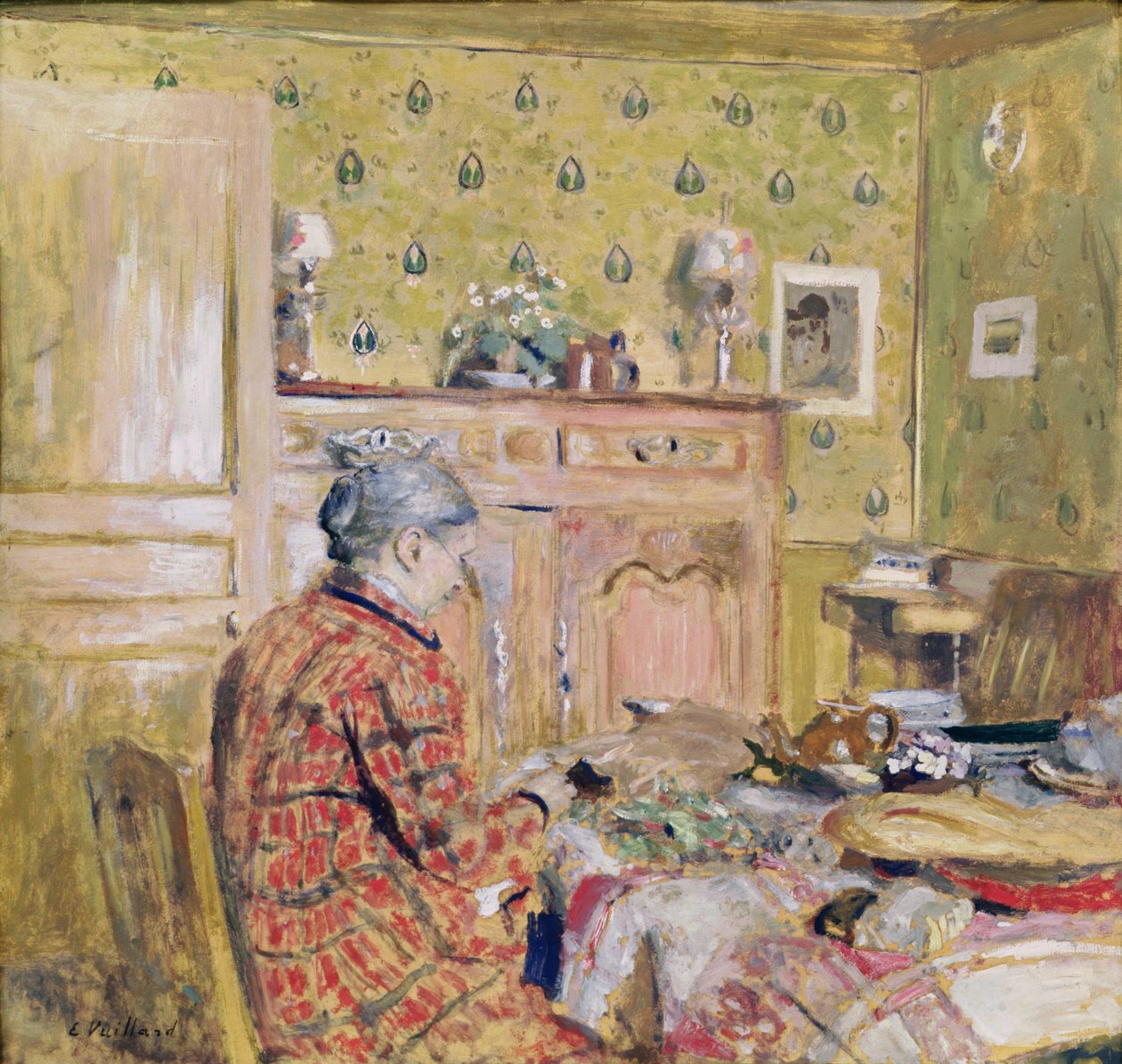 Kunstnerens mor tar frokost, 1899-1904 (olje på kort) av Edouard Vuillard