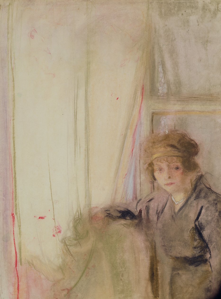 Kvinne lener seg ved et vindu (pastell på papir) av Edouard Vuillard
