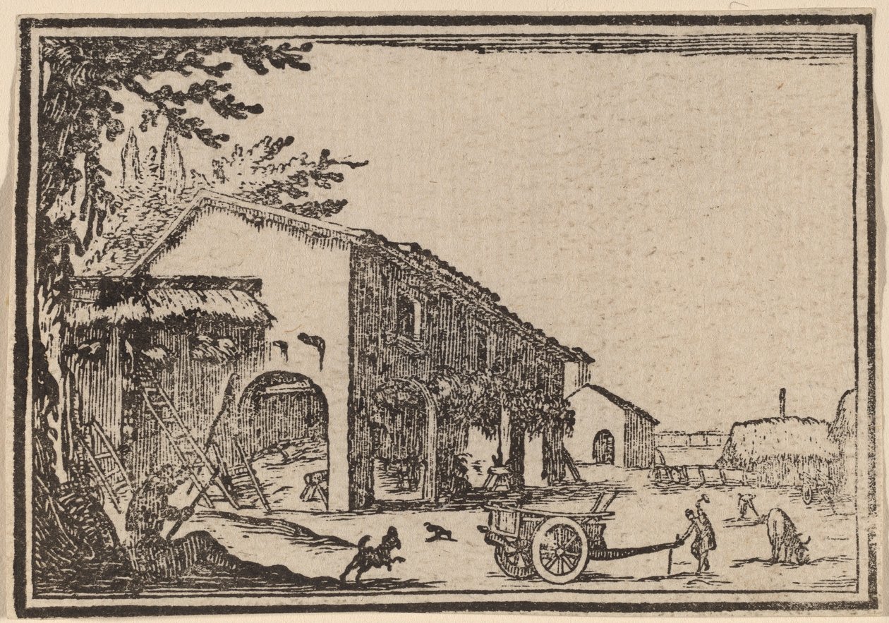 Gårdsplassen til en gård av Edouard Eckman after Jacques Callot