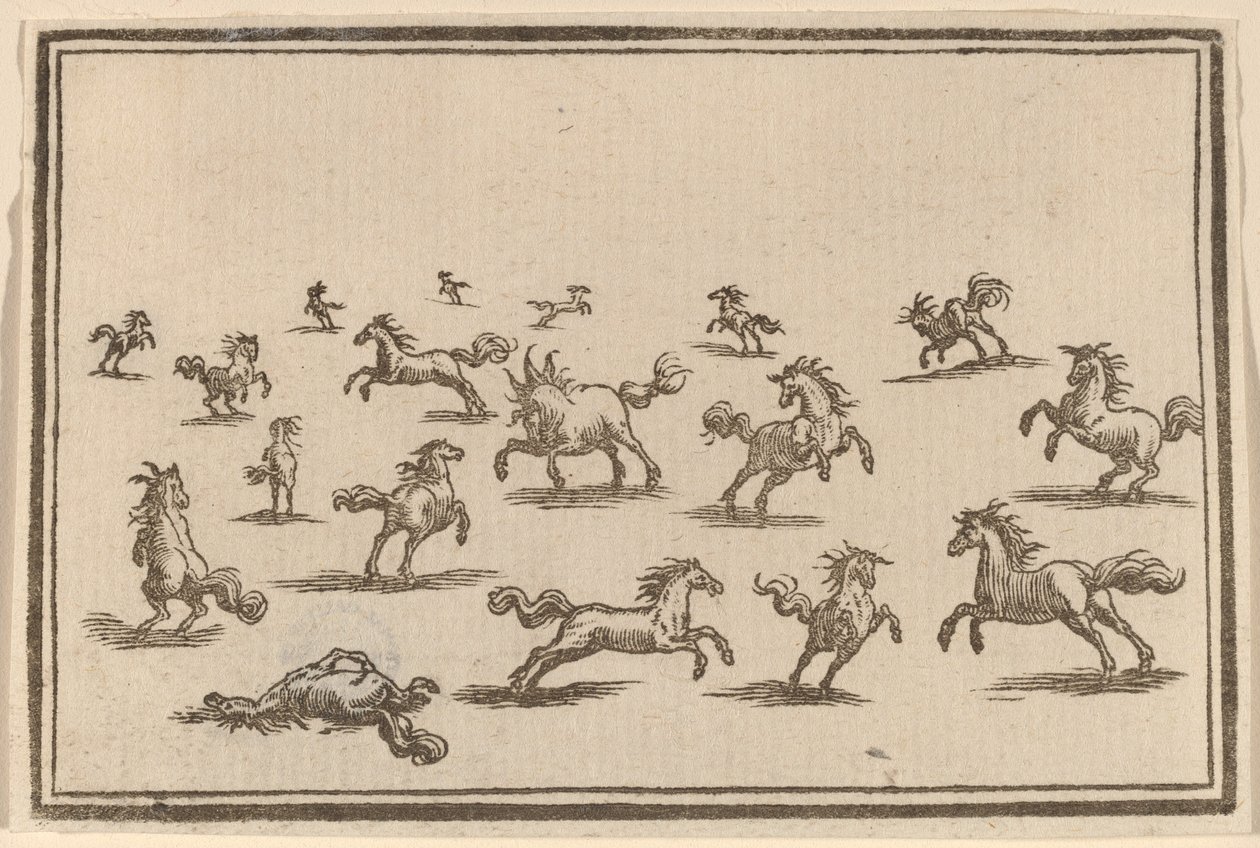 Hester som løper av Edouard Eckman after Jacques Callot