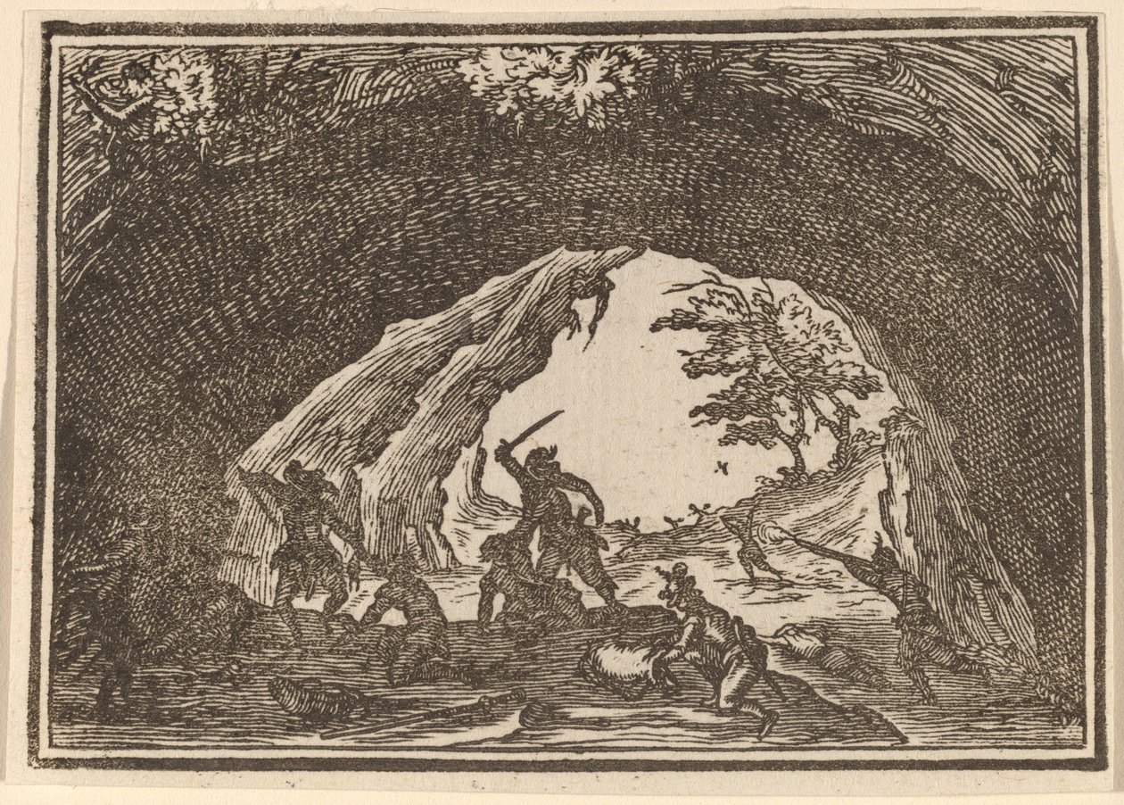 Soldater angriper ranere av Edouard Eckman after Jacques Callot