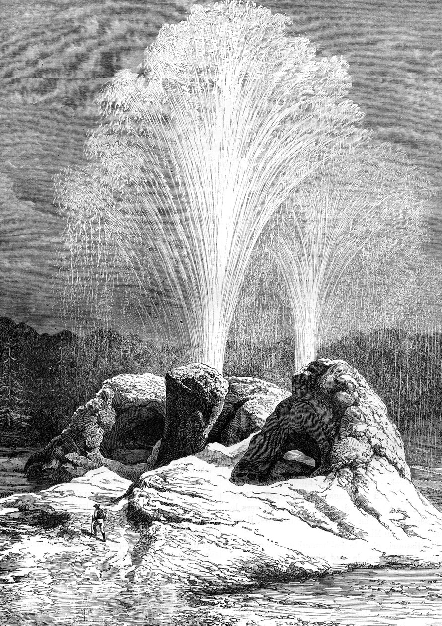 En geysir, USA, 1800-tallet. av Edouard Riou