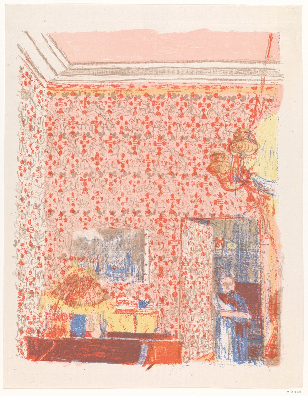 Interiør med rosa gardiner I av Edouard Vuillard
