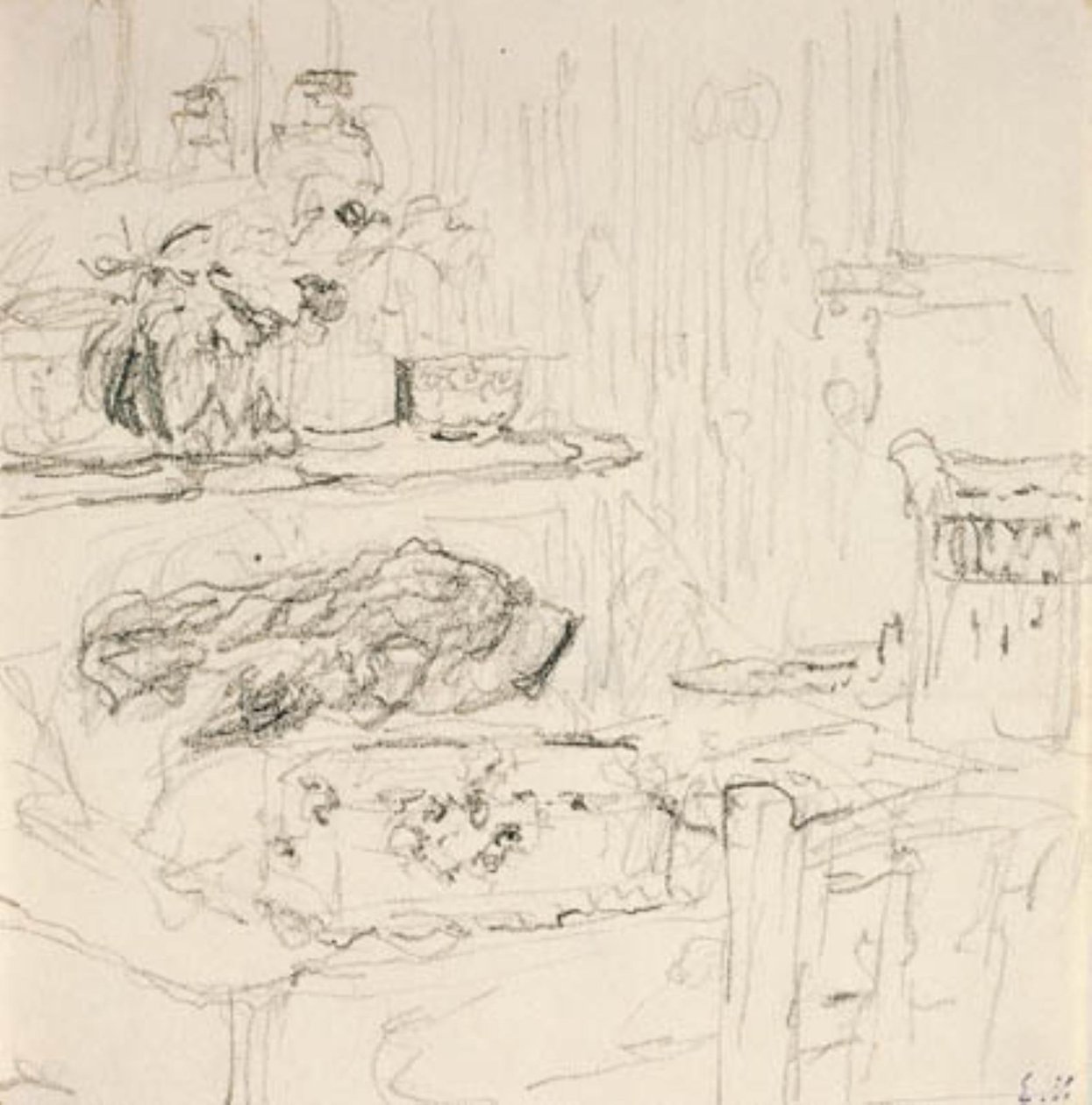 Interiør med firkantet bord av Edouard Vuillard