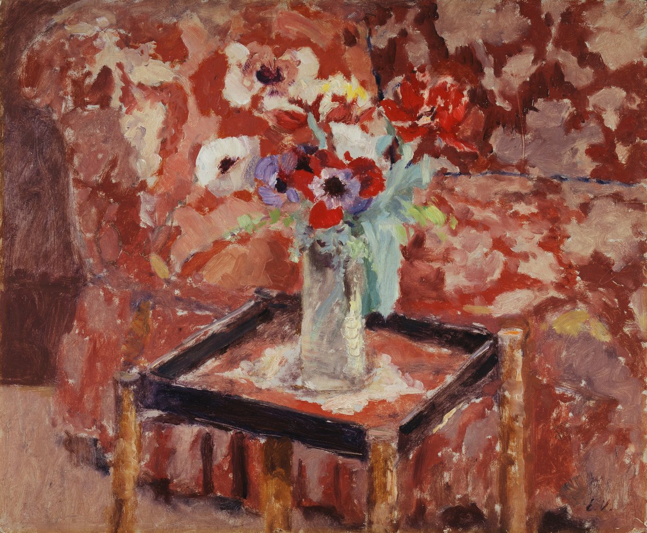 Vase med anemoner på et bord, ca. 1906 av Edouard Vuillard