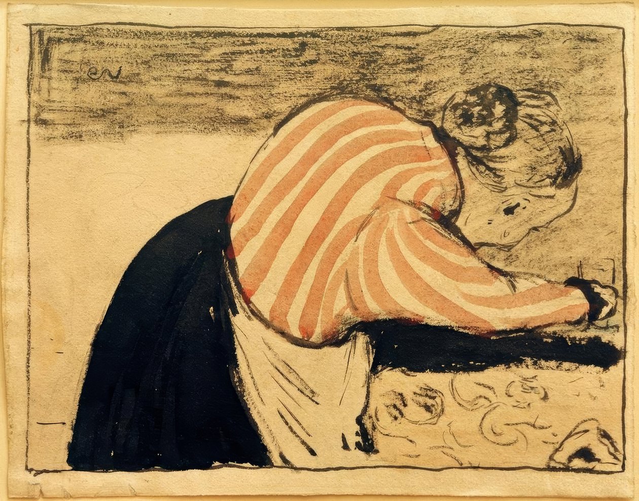Gammel kvinne lener seg på bordet av Edouard Vuillard