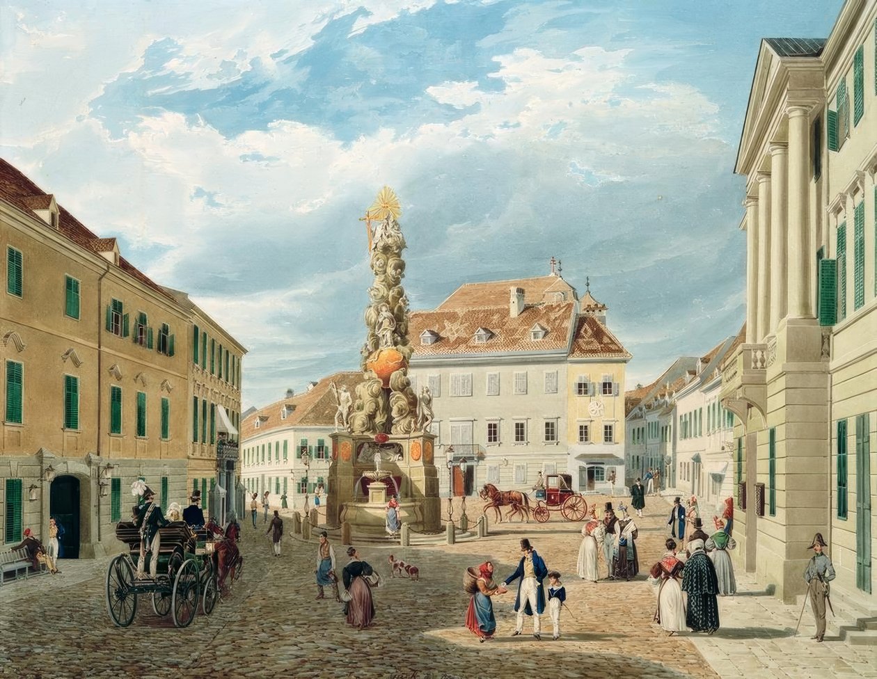 Det keiserlige huset med Ferdinands fontene i Baden nær Wien av Eduard Gurk