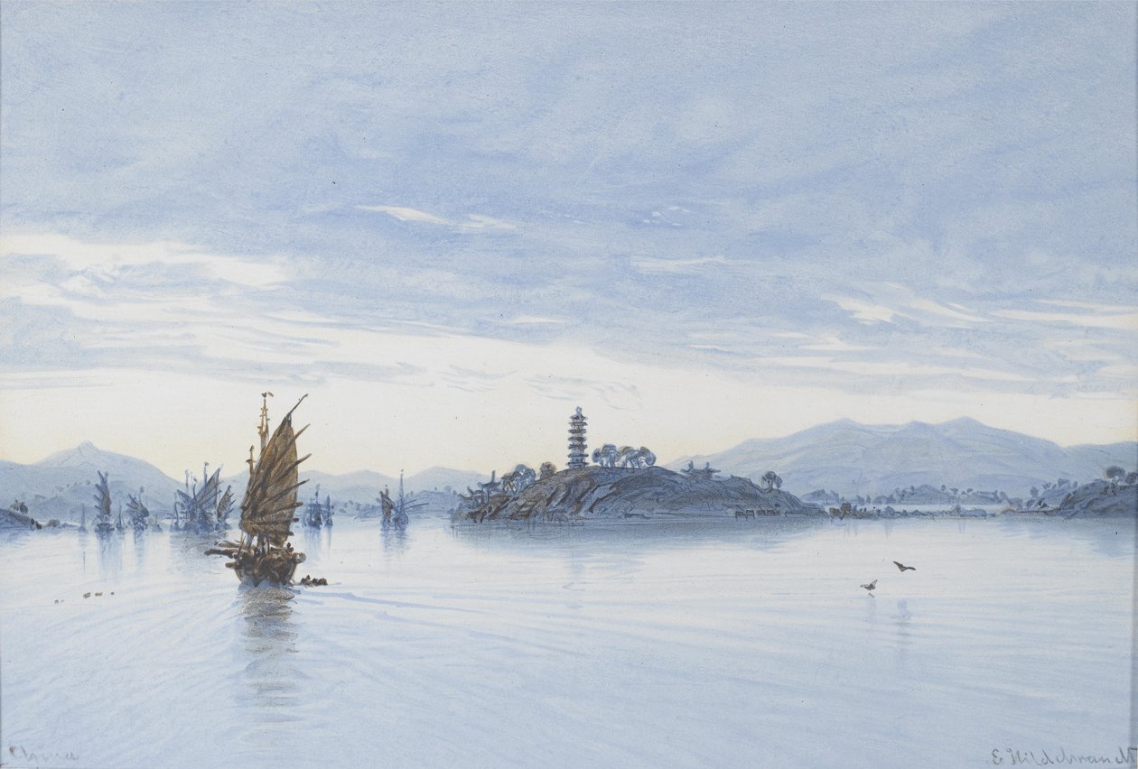 Utsikt over Pearl River, Macao av Eduard Hildebrandt