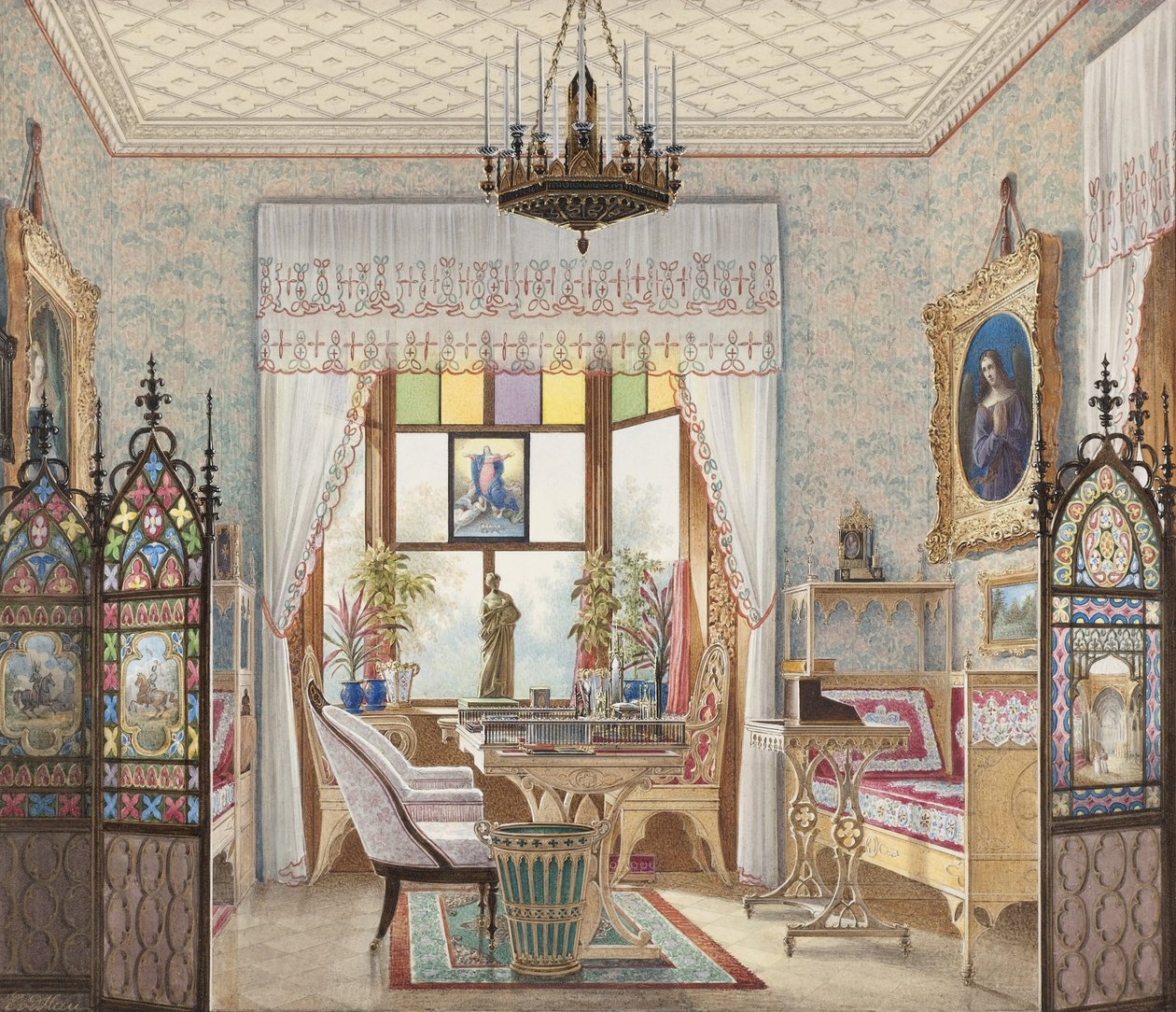 Keiserinne Alexandra Feodorovnas sittegruppe, Cottage Palace, St. Petersburg, Russland av Eduard Hau