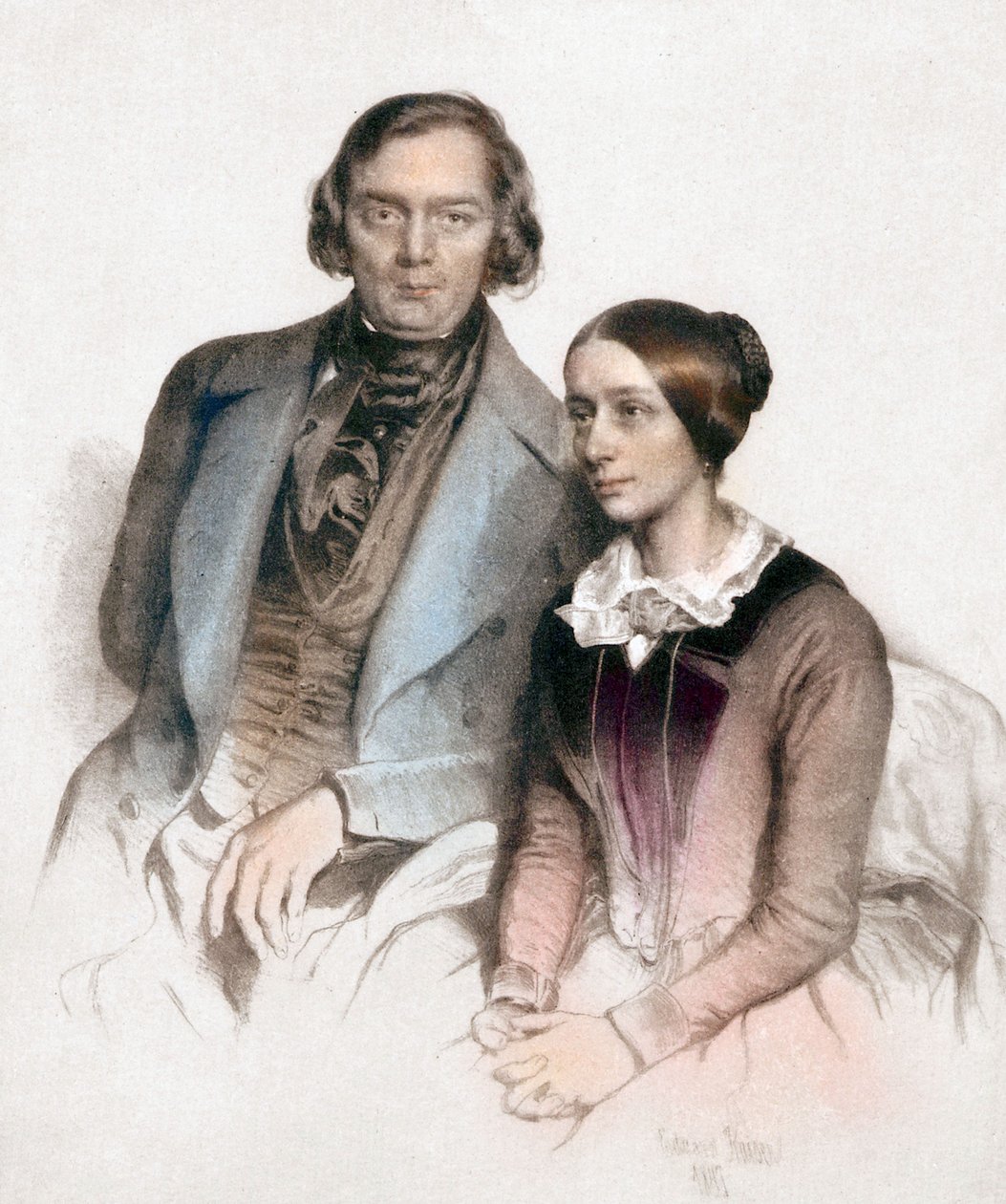 Robert et Clara Schumann (fargegravering) av Eduard (after) Kaiser