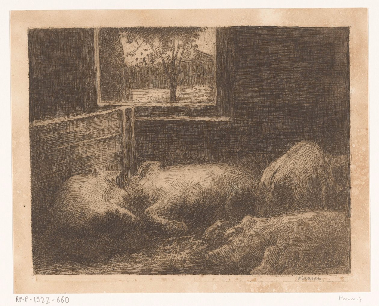 Griser i stall av Eduard Karsen (signed by artist)