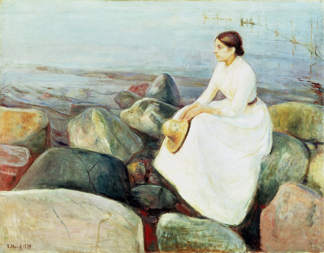 Inger på stranden, eller kvelden (Summer Night at the Seashore, 1889) av Edvard Munch