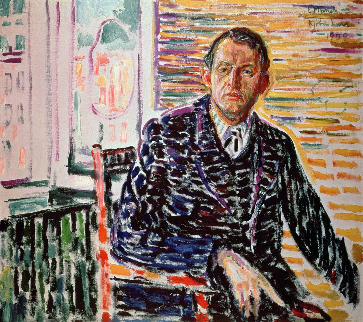 Selvportrett i blå skjorte av Edvard Munch