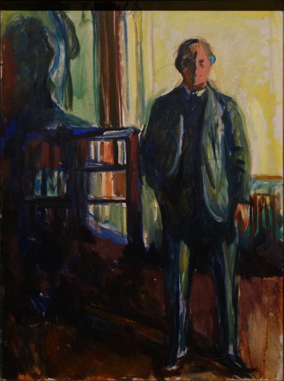 Selvportrett med hender i lommer av Edvard Munch