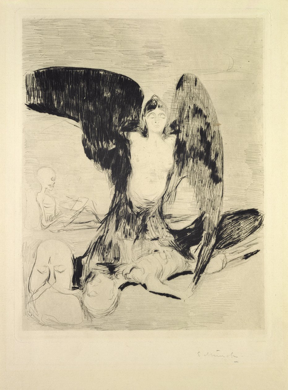 Vampyr, 1894 (indisk blekk på papir) av Edvard Munch