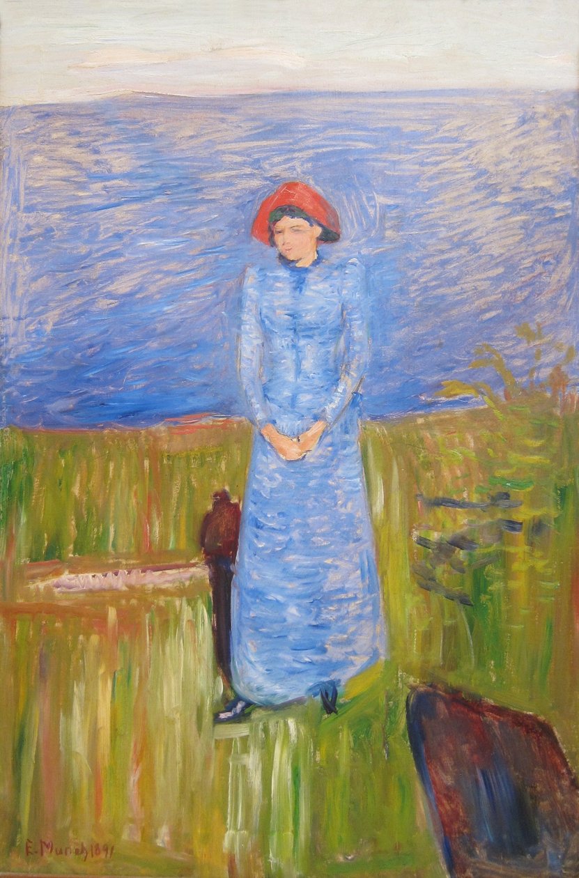 Kvinne i blått mot blått vann av Edvard Munch