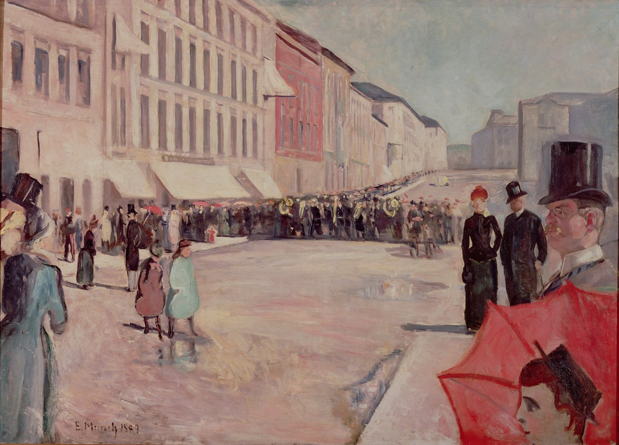 Militærkorps på Karl-Johann gate, Oslo av Edvard Munch