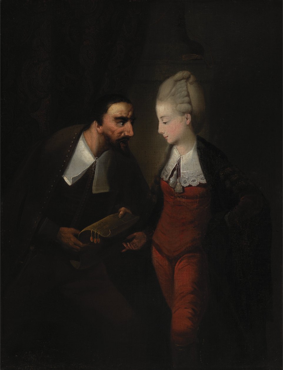 Portia og Shylock, fra Shakespeares The Merchant of Venice, IV, i av Edward Alcock