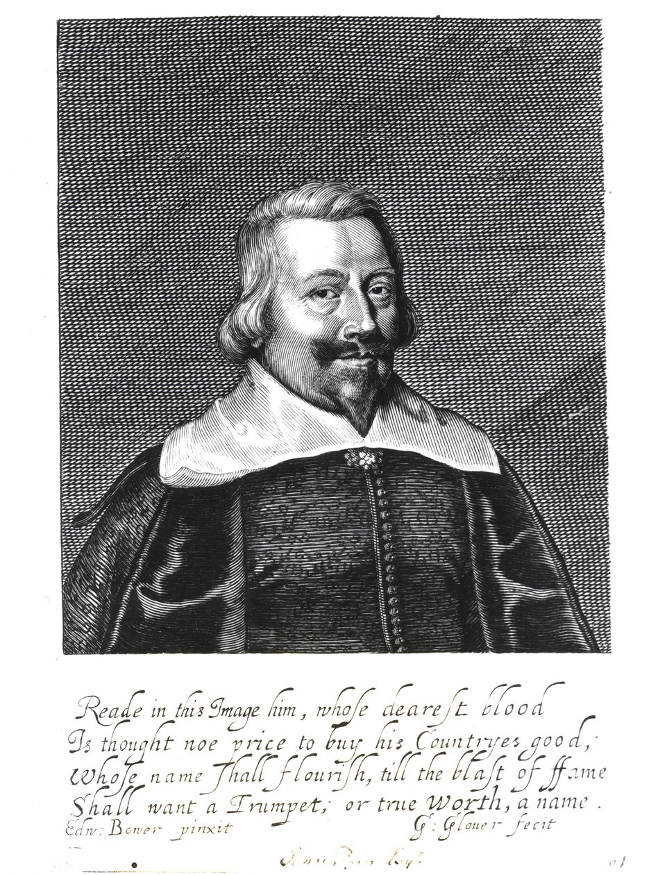 Portrett av John Pym (ca. 1584-1643) gravert av George Glover (1618-c. 53) av Edward Bower