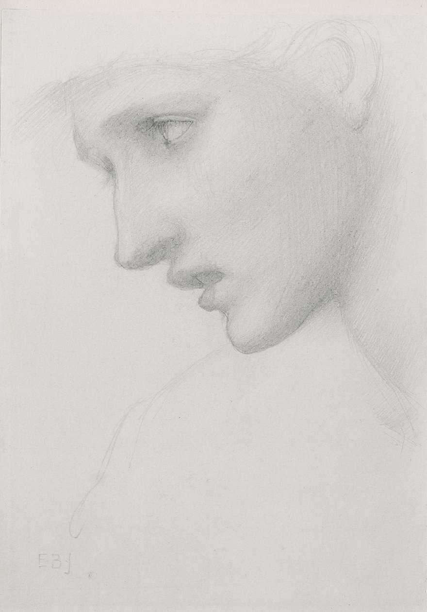 Kvinnehode i profil til venstre av Edward Burne Jones