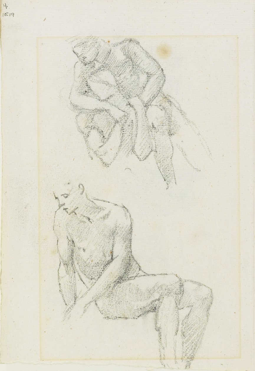 Studier av mannlige figurer (recto og verso), side 3 og 4 fra en studiebok, ca. 1880-1890 av Edward Burne Jones