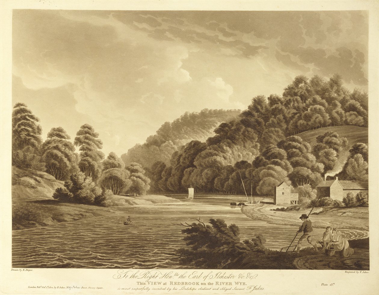 Utsikt ved Redbrook i River Wye, plate 13 fra 