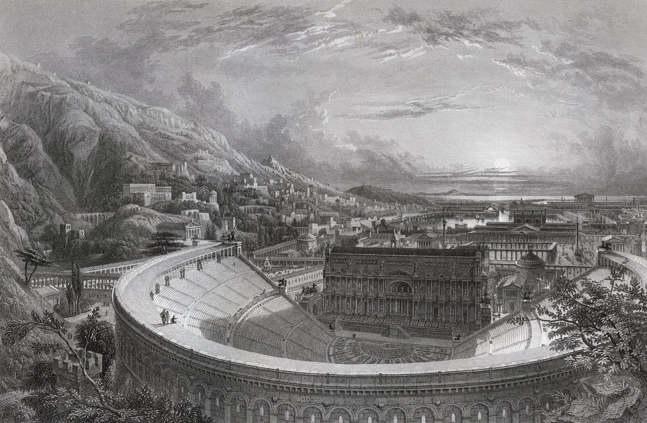 Antikkens Efesos ovenfra teatret, gravert av William Richardson (1842-77) fra 
