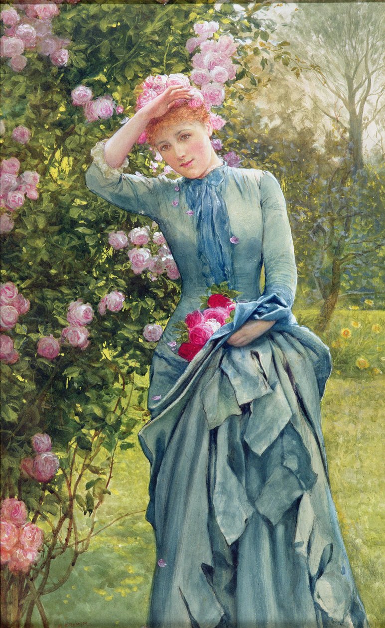 Gathering Roses, ca. 1880 (akvarell på papir) av Edward Killingworth Johnson