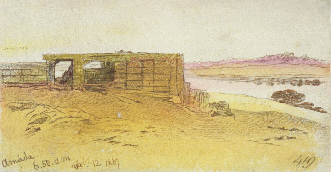 Amada, kl. 06.50, 12. februar 1867, (penn og brunt blekk med wc over grafitt) av Edward Lear