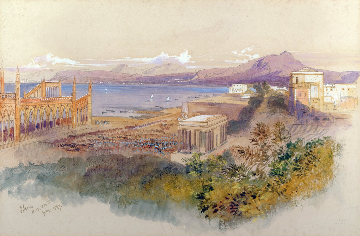 Palermo, 1847 (penn, blekk og gouache) av Edward Lear