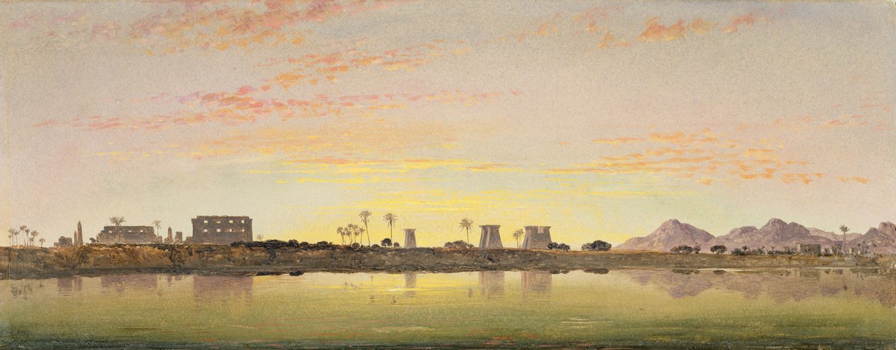Pyloner ved Karnak, Theban-fjellene i det fjerne (olje på papir om bord) av Edward William Cooke
