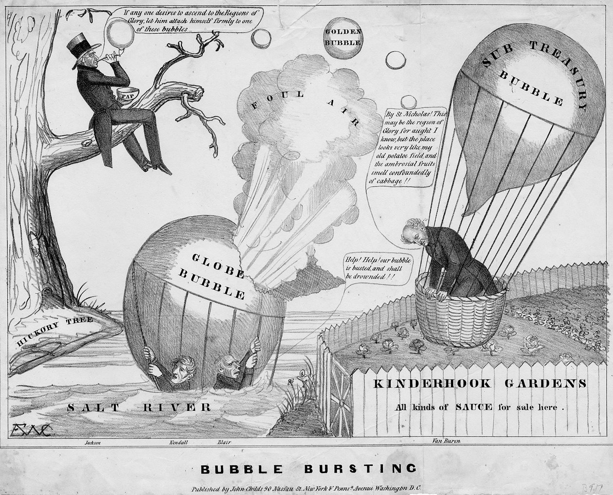 Bubble bursting, utgitt av John Childs, New York og Washington DC, ca. 1840, av Edward Williams Clay