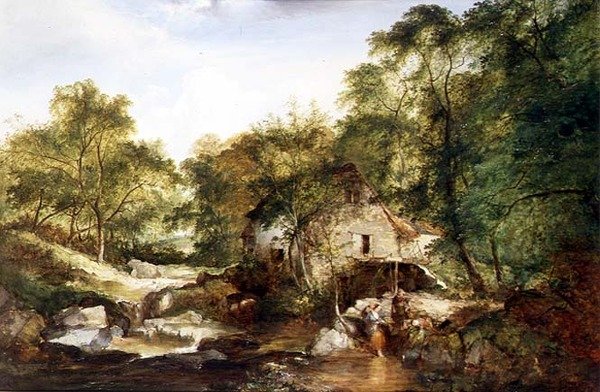 Et skogkledd elvelandskap av Edward Charles Williams
