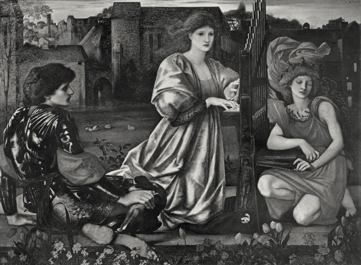 Kjærlighetssangen av Edward Coley (after) Burne Jones
