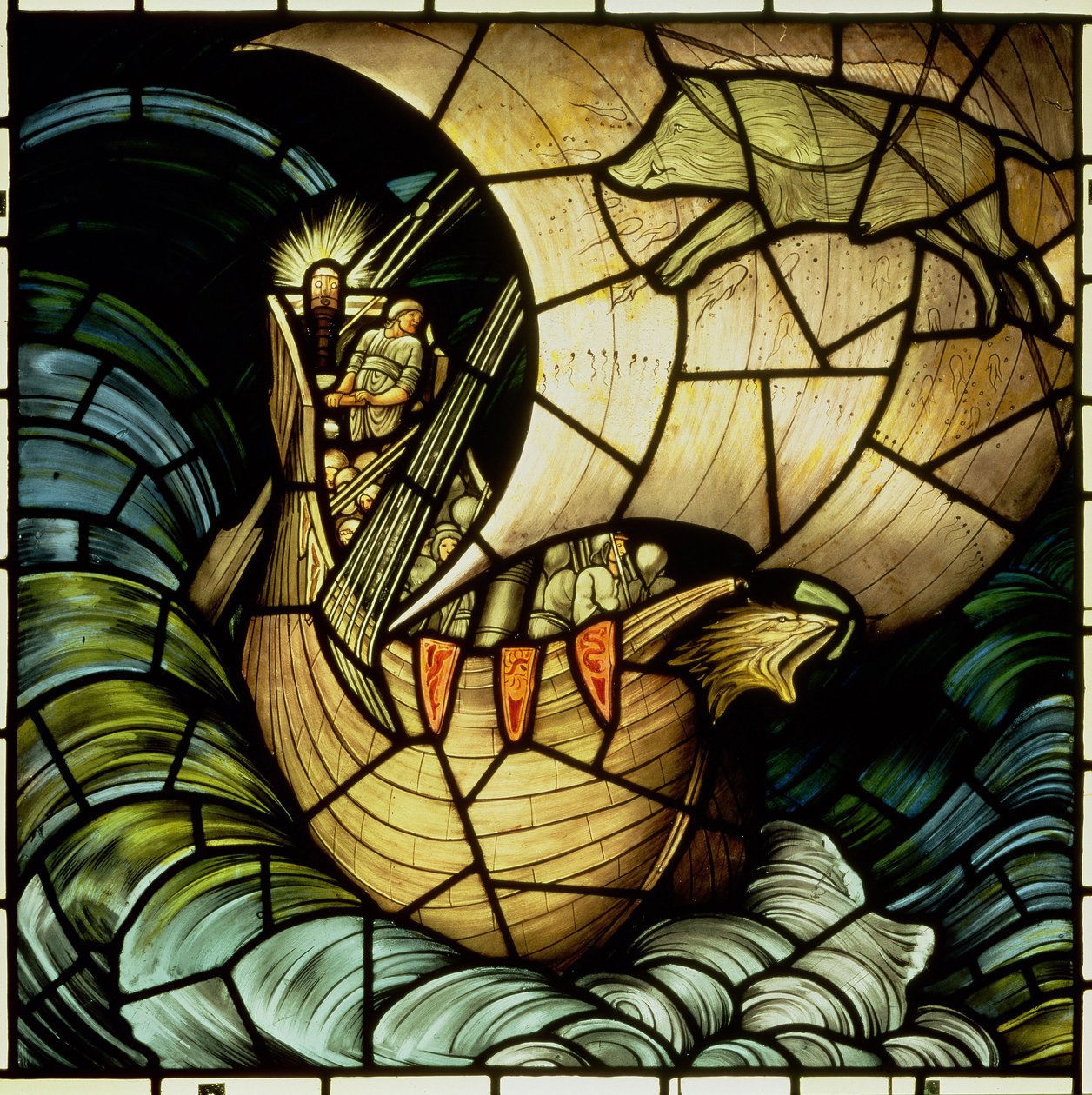 Vikingskip (farget glass) av Edward Coley Burne Jones
