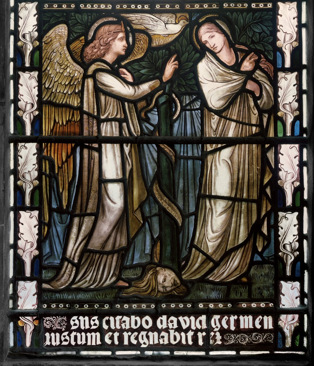Bebudelsen, 1876 (farget glass) av Edward Burne Jones