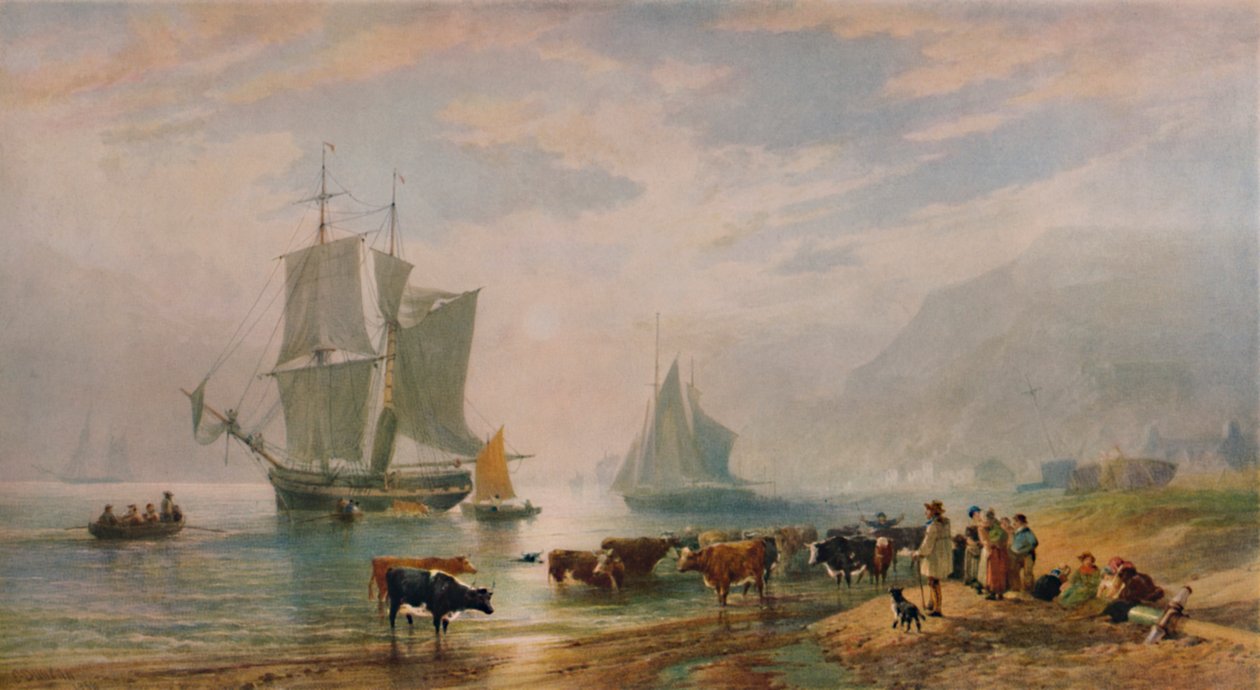 A Summer Evening: Landing Cattle, 1858, 1935 av Edward Duncan