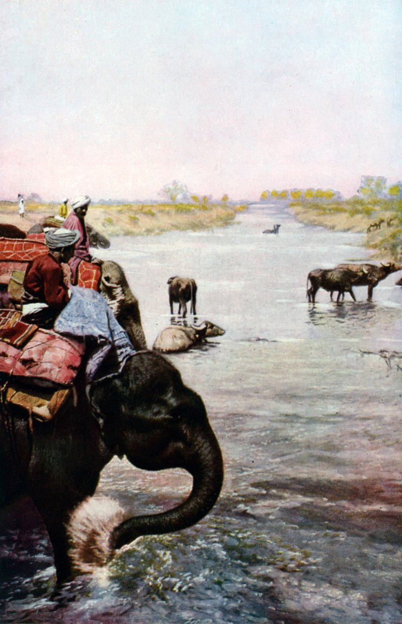 Elvescene, Sentral-India, ca 1930-tallet av Edward E Long