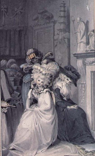 Dame på toalettet hennes (tegning) av Edward Francis Burney