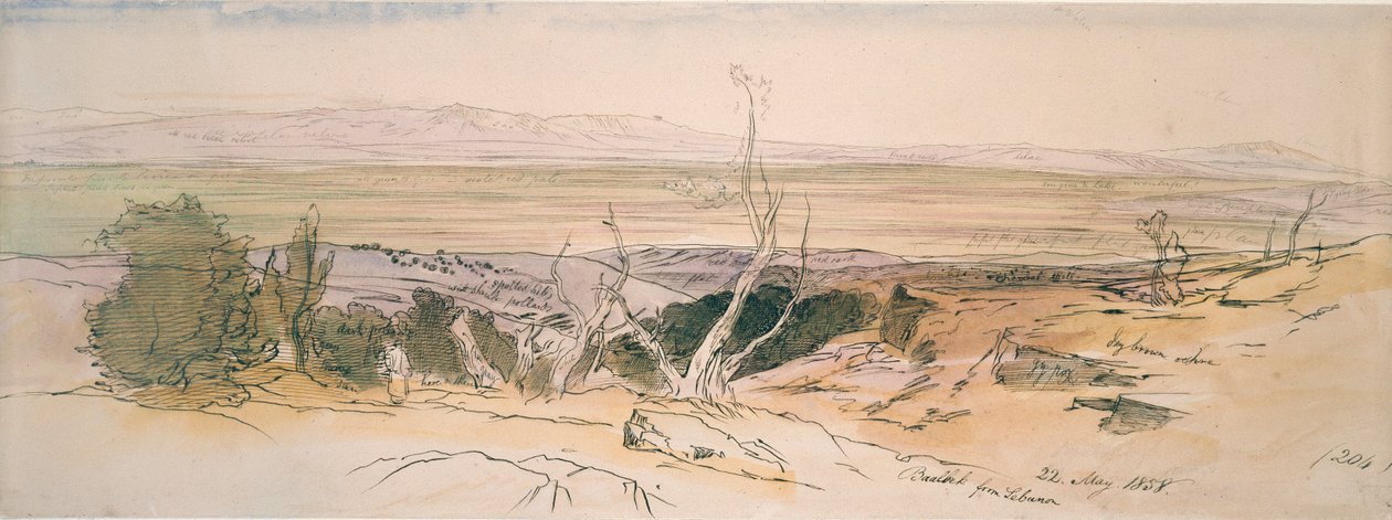 Baalbek fra Libanon, 1858. av Edward Lear
